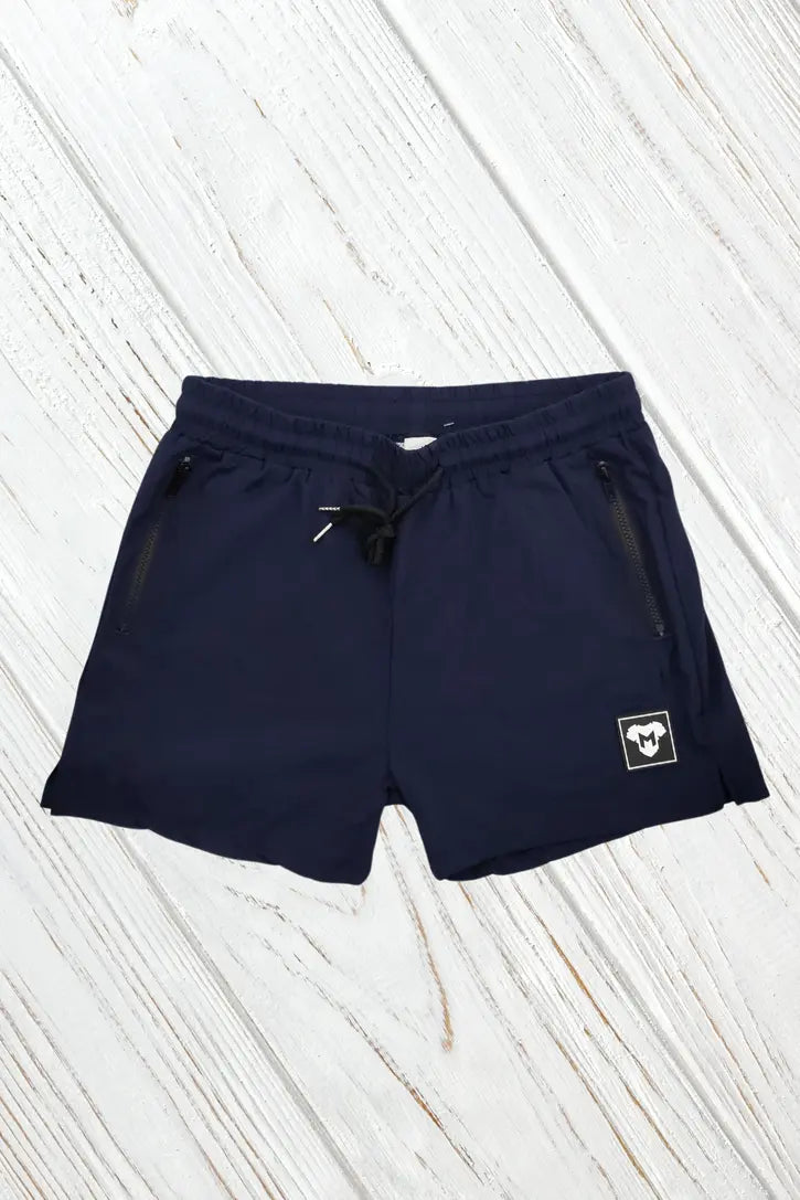 Jedd Synther soft shorts with zip pockets. Navy Blue