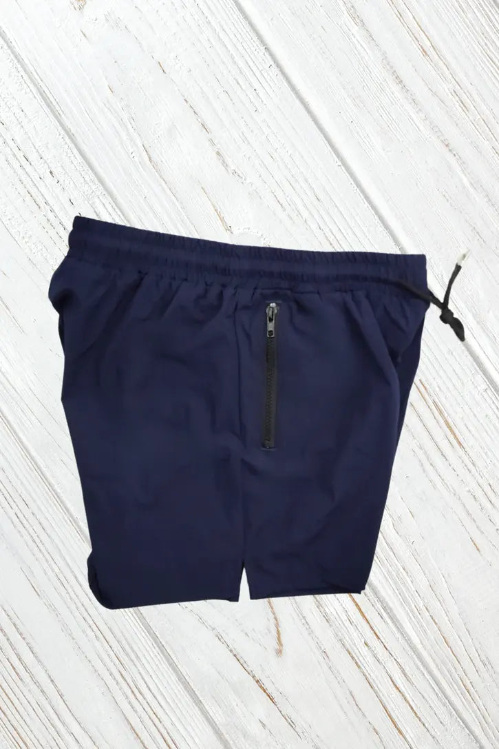 Jedd Synther soft shorts with zip pockets. Blue Navy