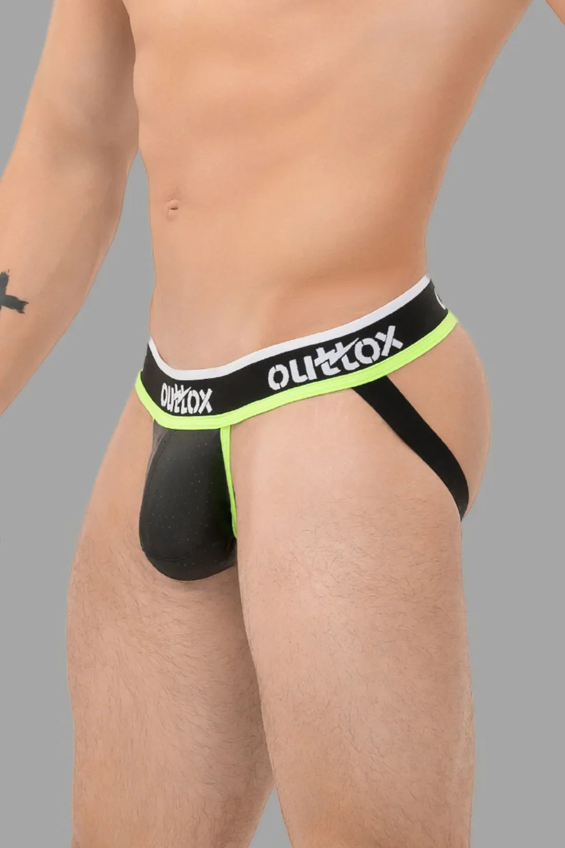 Outtox. Jock con bragueta Snap. Negro+Verde &