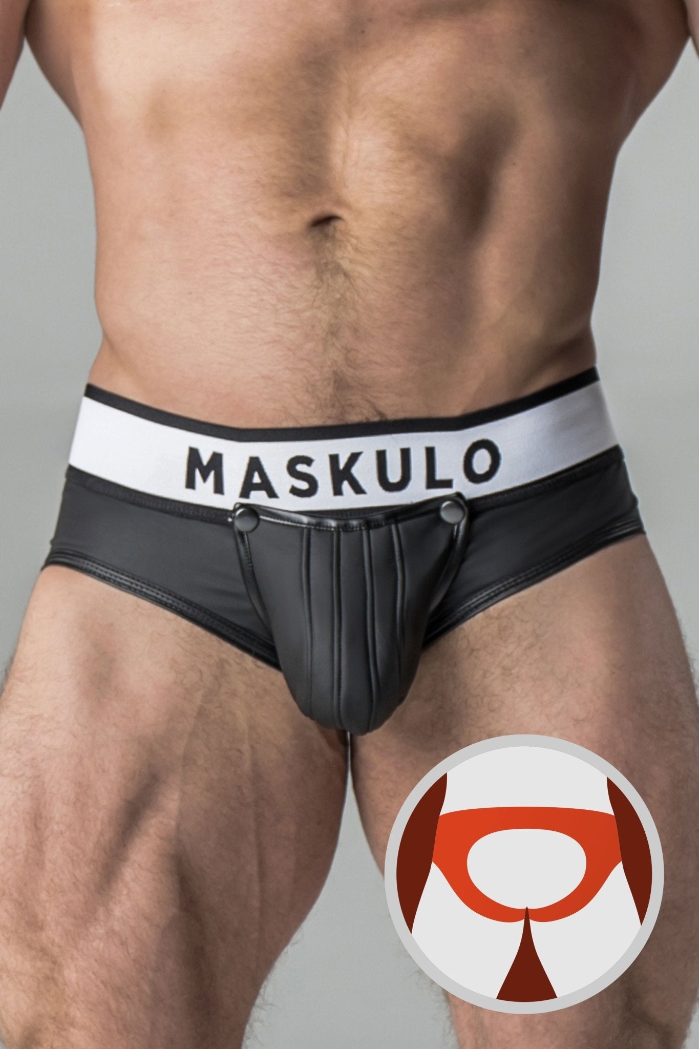 Armored. Rubber look Briefs. Detachable pouch. Open rear. Black - Maskulo - MBR107-Y1 - Maskulo EU Global Online Store