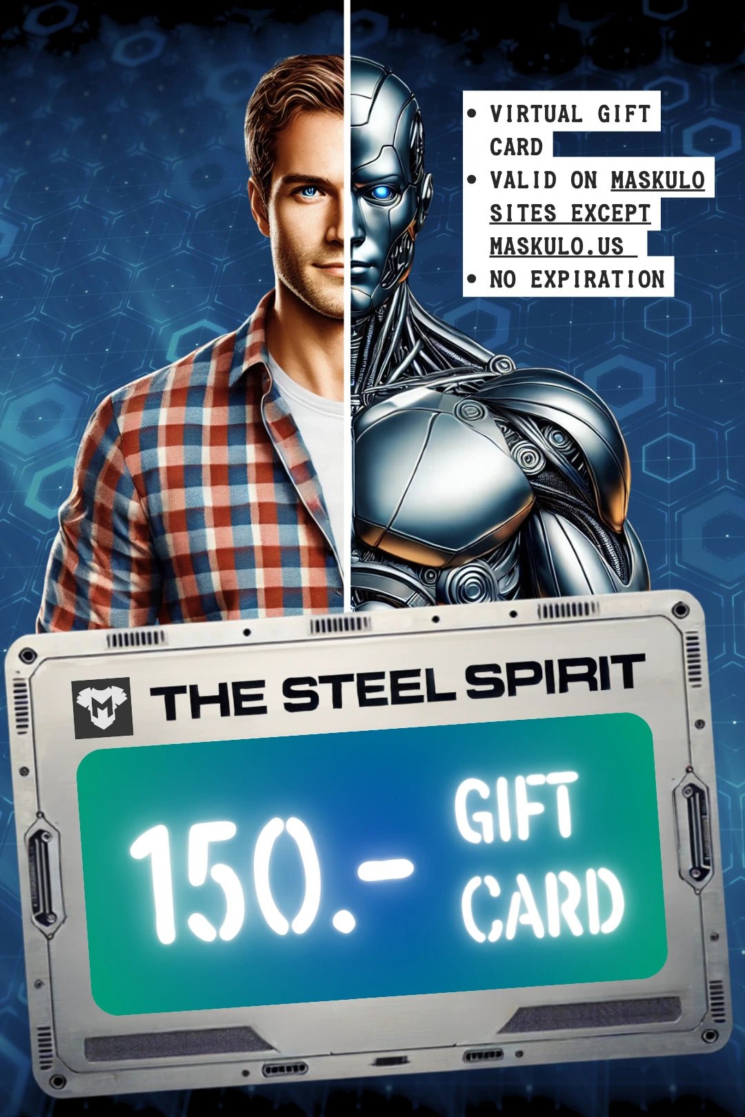 Maskulo digital gift card for 150â‚¬, featuring &