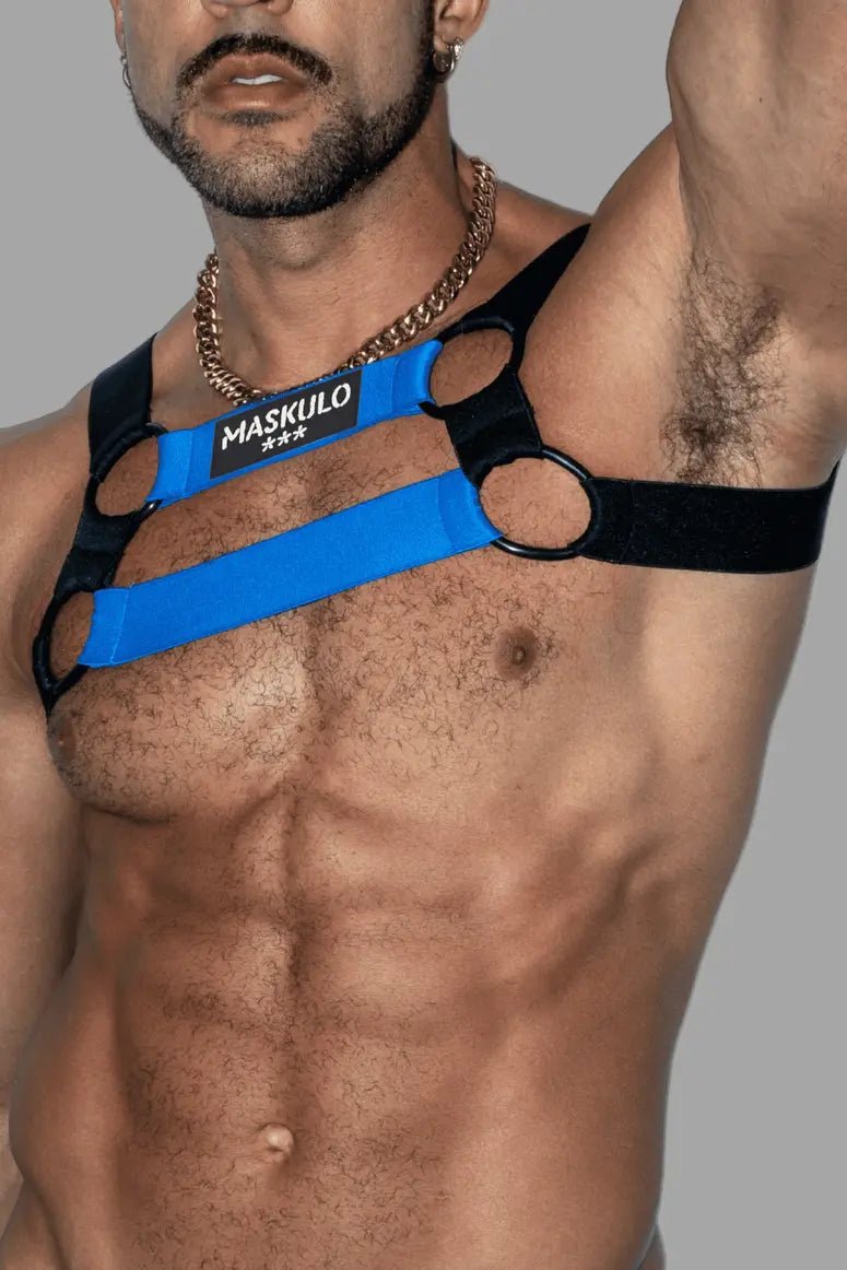 Goran Tropix. Elastic Bulldog Harness. Blue - Maskulo - MHR209 - Y1 - Maskulo Global (EU) Store