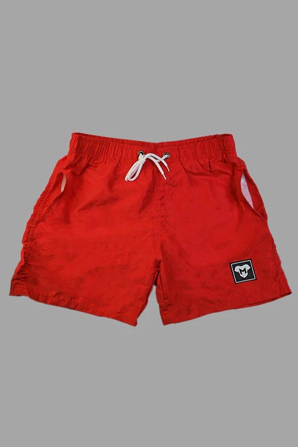 Maskulo Flynn Cyclone Red Shorts: soft-touch nylon/polyester, white mesh lining, free fit, 3 pockets. Global shipping from EU.