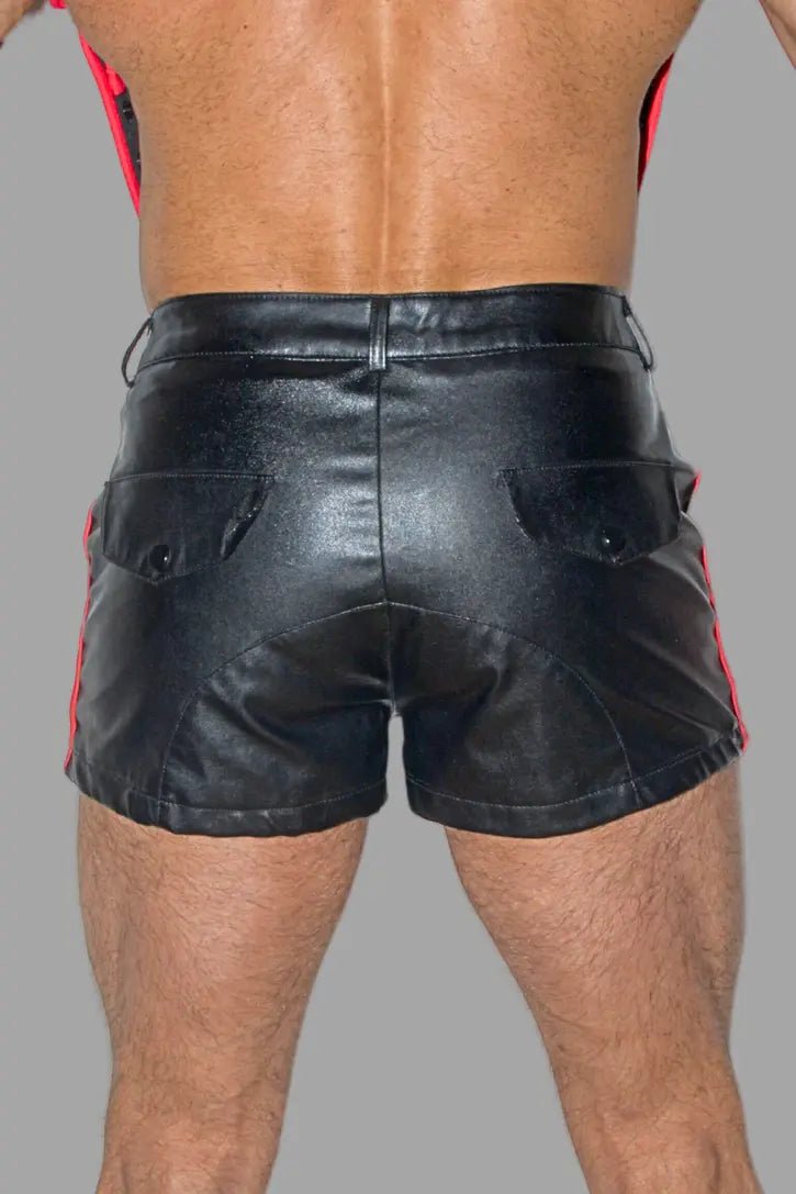 Cruz Gearshift PU Leather Shorts. Black + 2 Red Stripes - Maskulo - MSH263 - Y3 - Maskulo Global (EU) Store