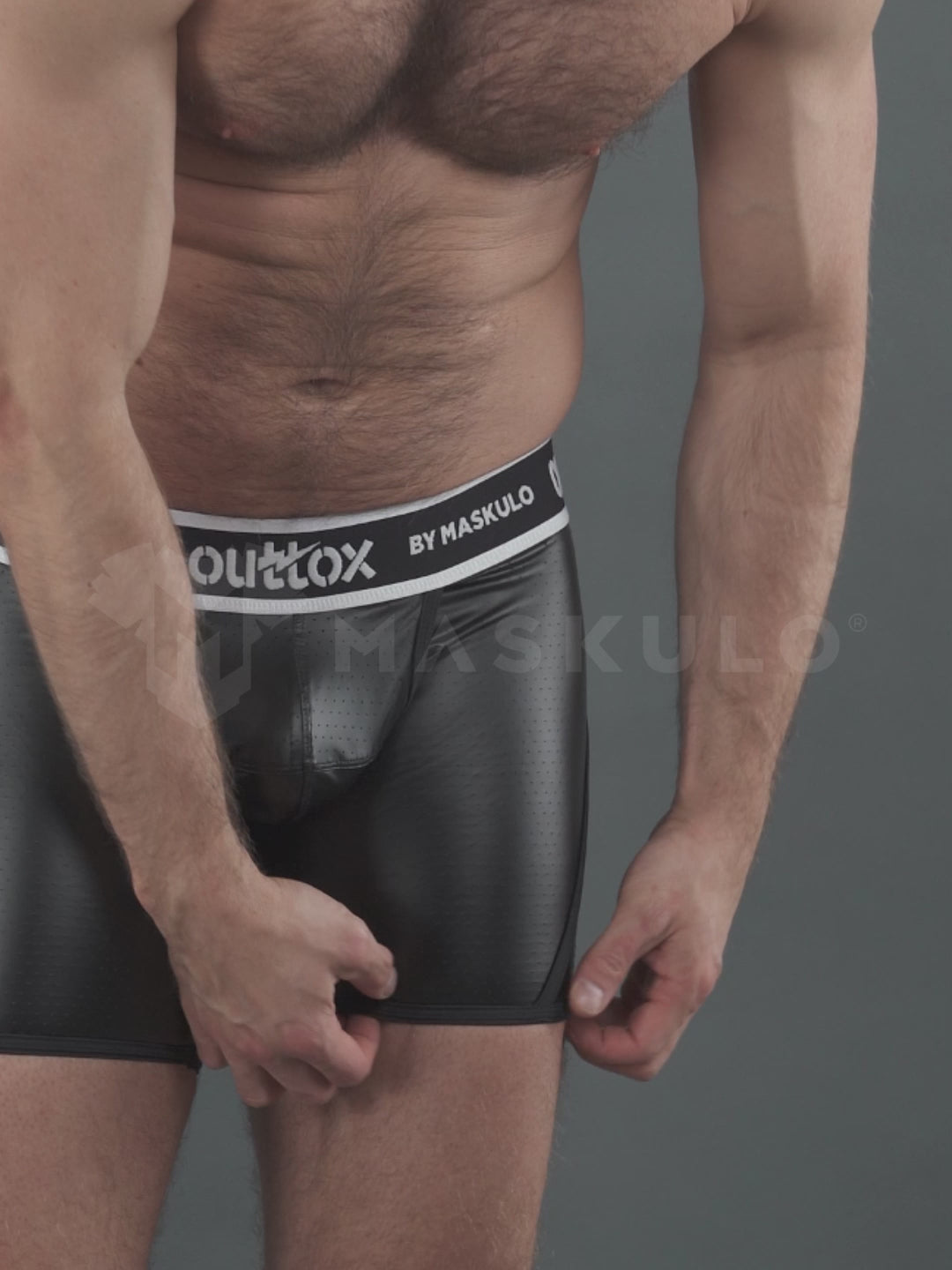 Outtox. Wrapped Rear Shorts with Snap Codpiece. Black