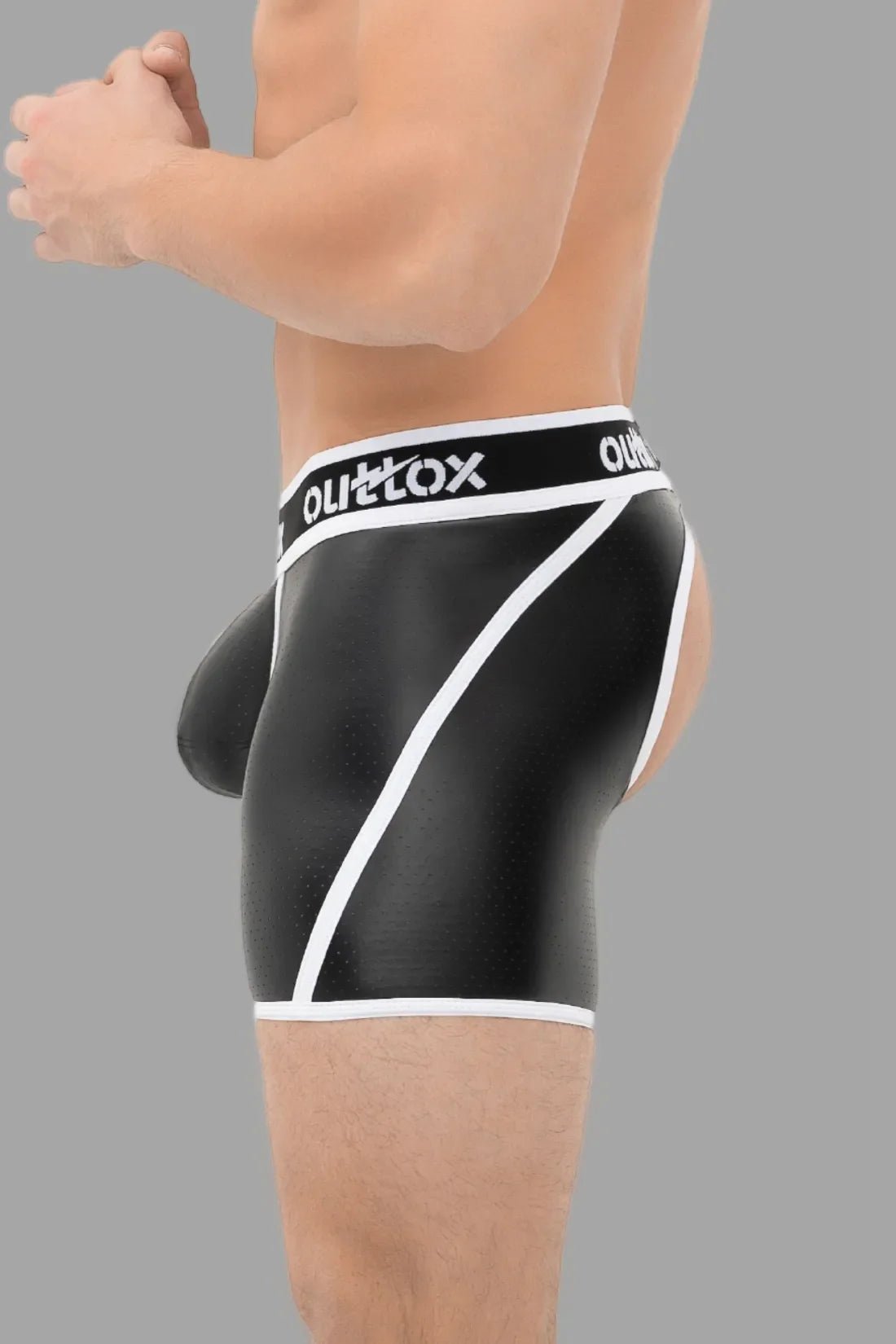 Outtox. Open Rear Shorts with Snap Codpiece. Black and White - Outtox - XSH109 - Y3 - Maskulo Global (EU) Store