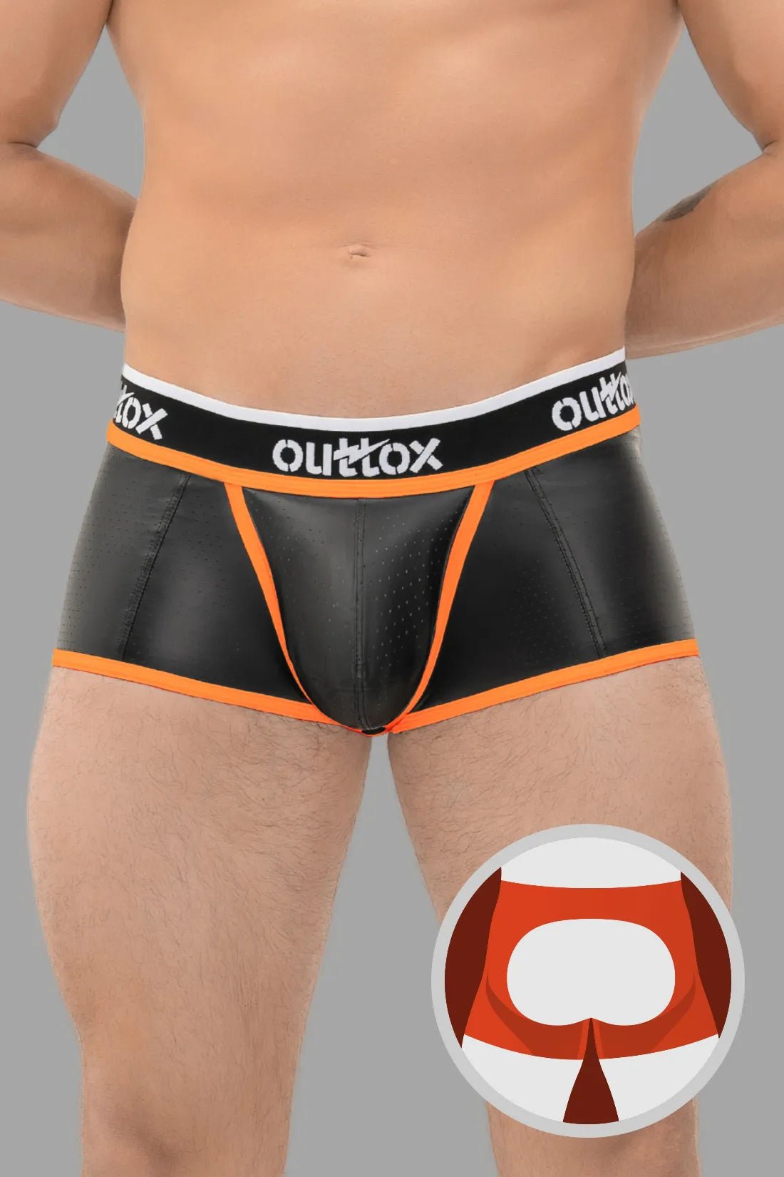 Outtox. Open Rear Trunk Shorts. Snap Codpiece. Black and Orange - Outtox - XTR103 - Y3 - Maskulo Global (EU) Store