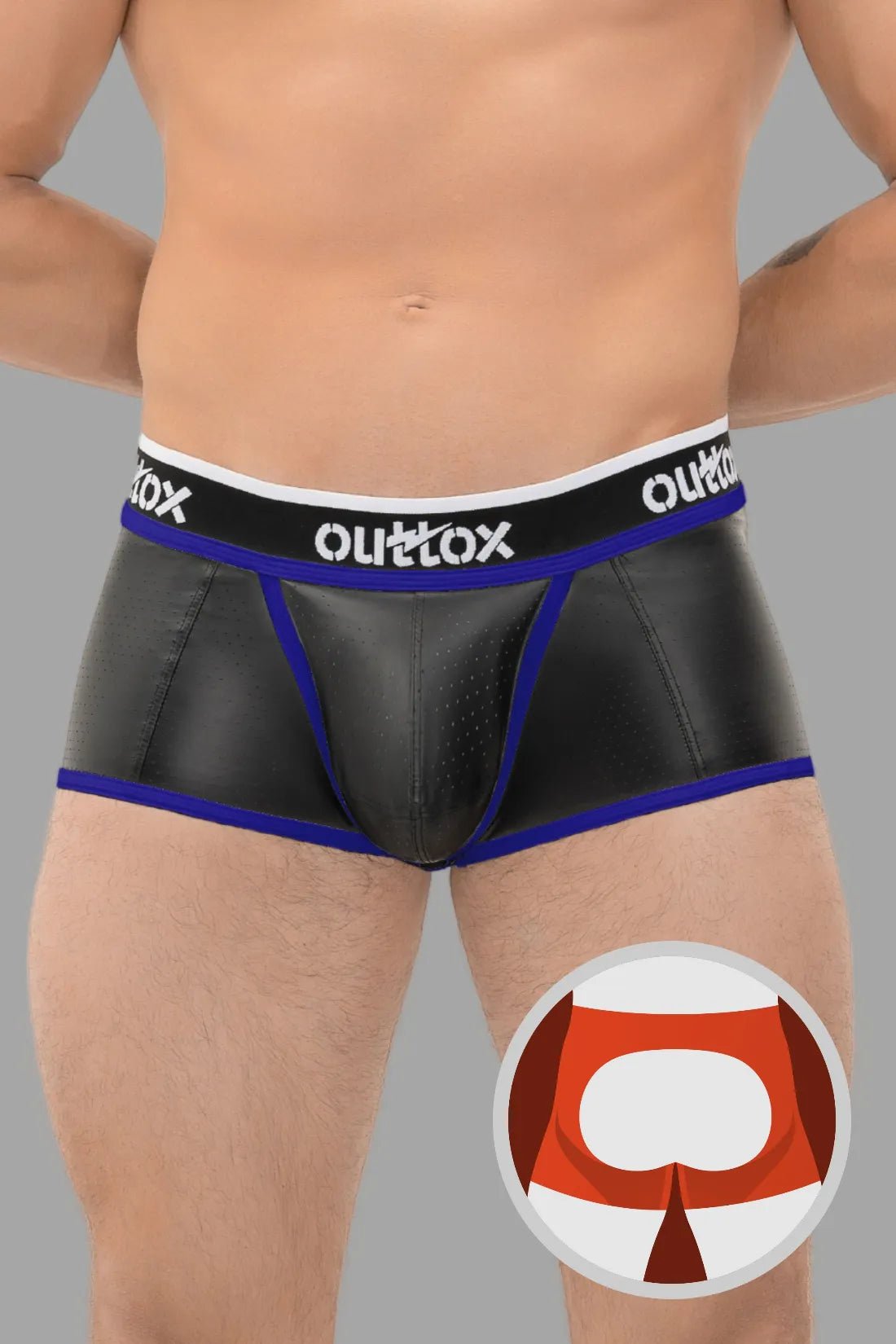 Outtox. Open Rear Trunk Shorts with Snap Codpiece. Black and Blue - Outtox - XTR105 - Y2 - Maskulo Global (EU) Store