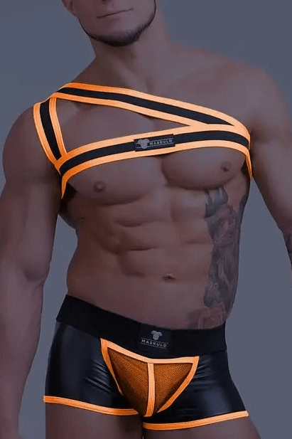 Youngero. Asymmetrical One Shoulder Elastic Harness. Orange Neon - Maskulo - MHR146-Y1 - Maskulo EU Global Online Store